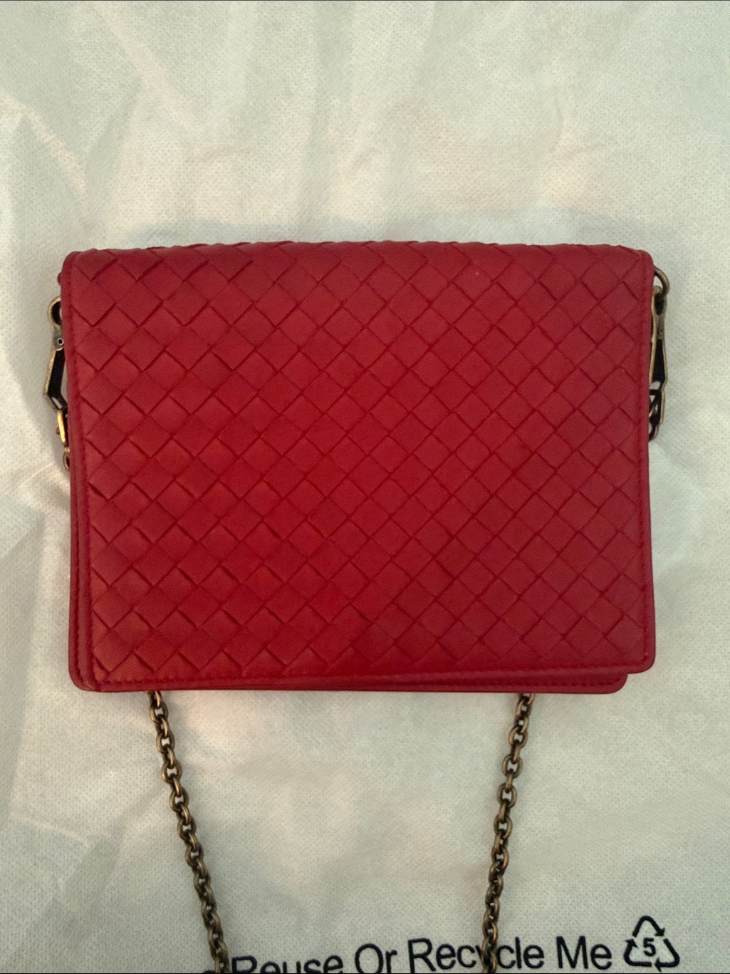 Bottega Veneta Red Intrecciato Leather Crossbody With Chain